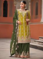 Pure Chinnon Yellow Traditional Wear Embroidery Work Readymade Plazzo Suit